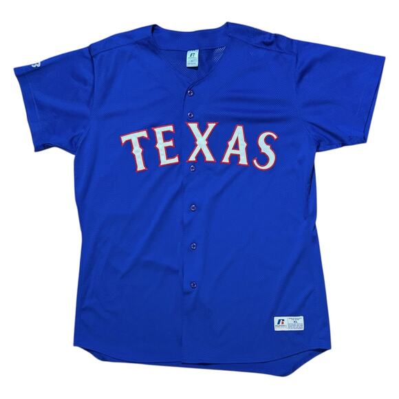 Russell Athletic Jersey Mens Blue Texas Rangers Full Button Short Sleeve Sz XL - Picture 2 of 7